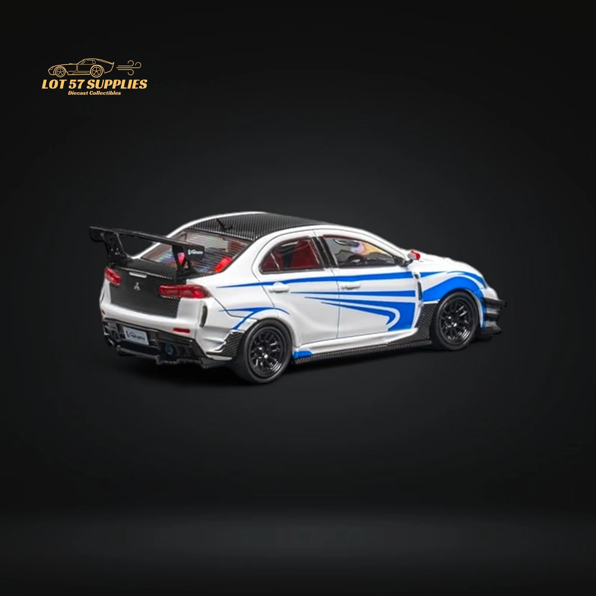 CM Model Mitsubishi Lancer Evolution X Varis White Blue Stripes 1:64 - Image 3