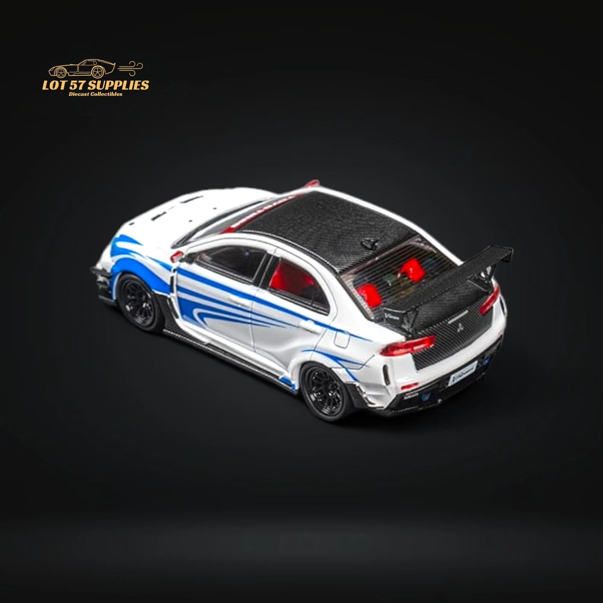 CM Model Mitsubishi Lancer Evolution X Varis White Blue Stripes 1:64 - Image 4