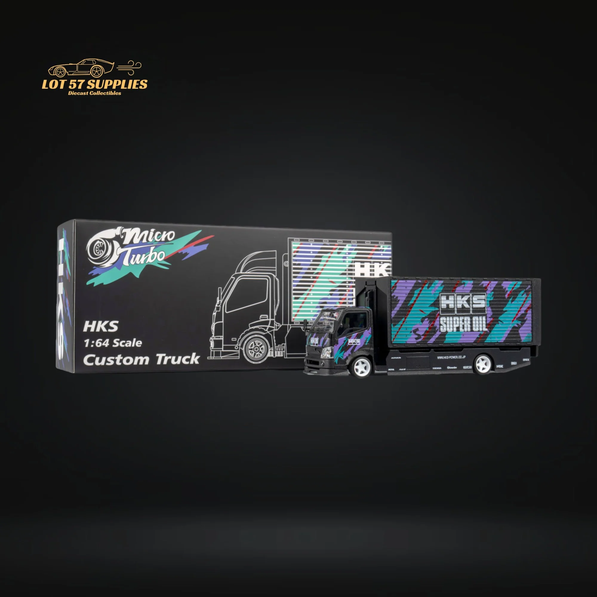 MicroTurbo Hino 300 Box Transport Truck HKS Livery 1:64 - Image 4