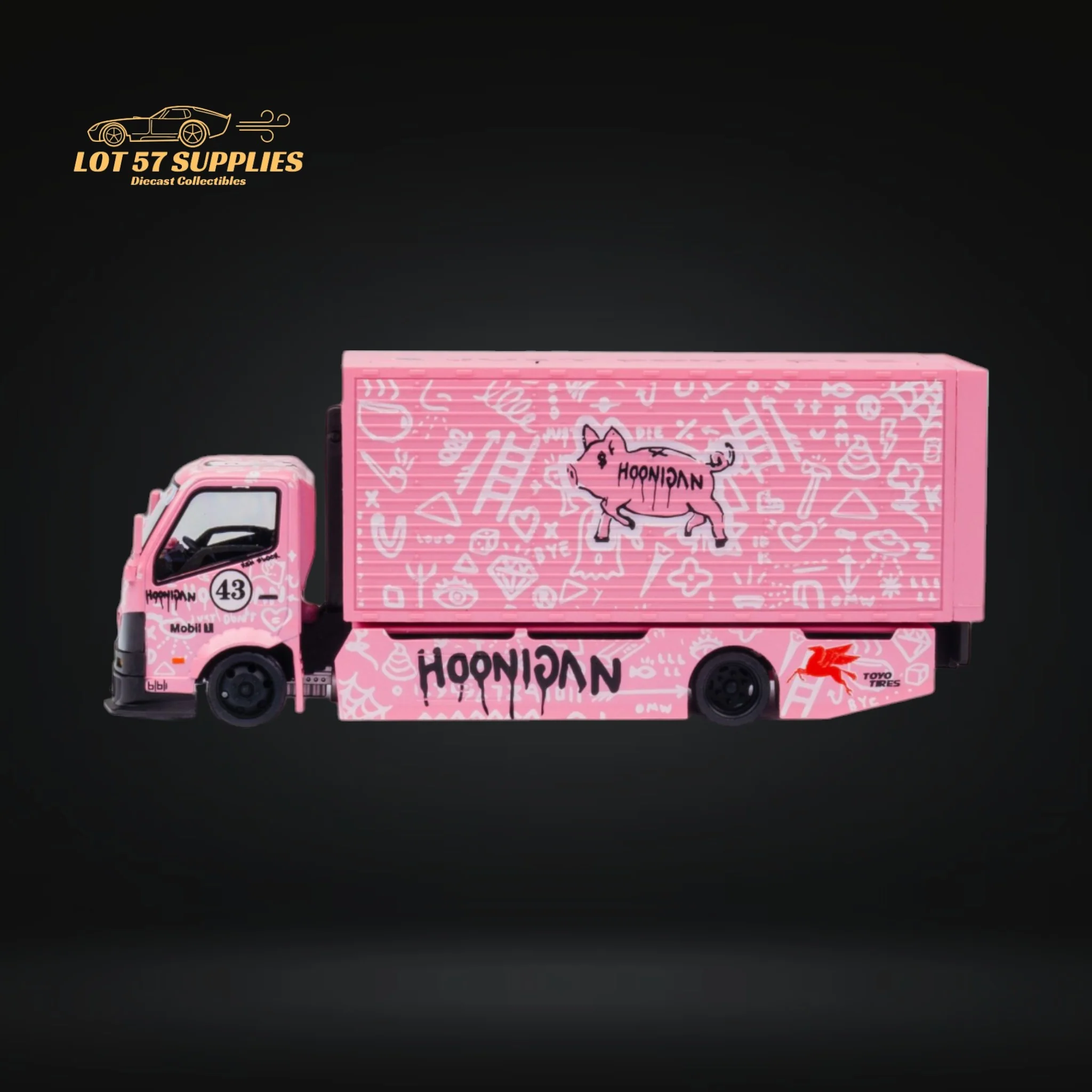 MicroTurbo Hino 300 Custom Box Truck Pink #43 Livery 1:64 - Image 4