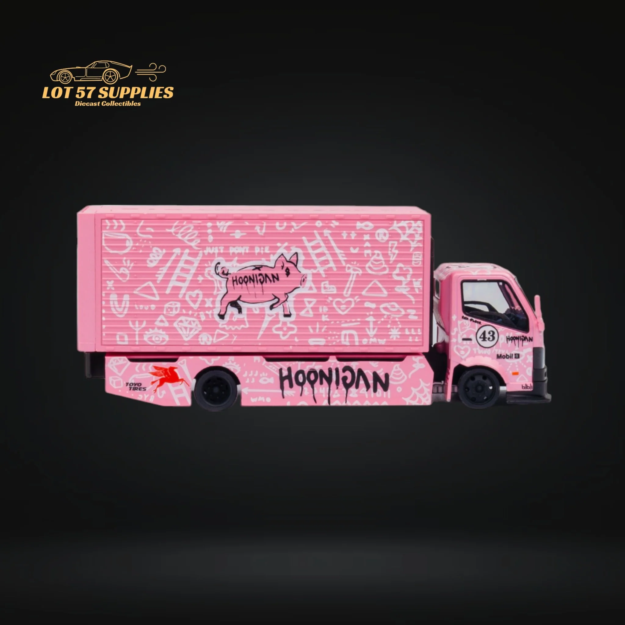 MicroTurbo Hino 300 Custom Box Truck Pink #43 Livery 1:64 - Image 5