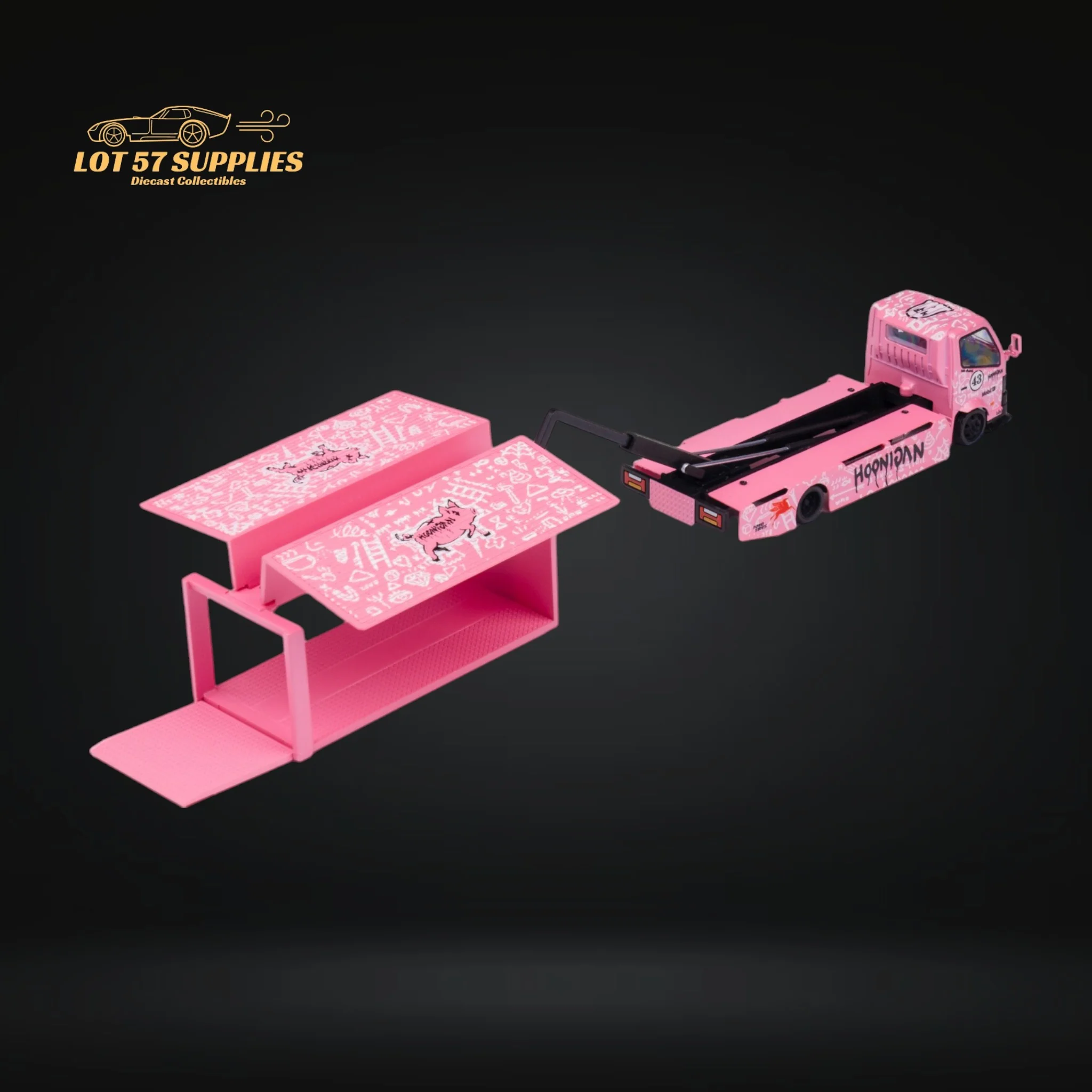 MicroTurbo Hino 300 Custom Box Truck Pink #43 Livery 1:64 - Image 8