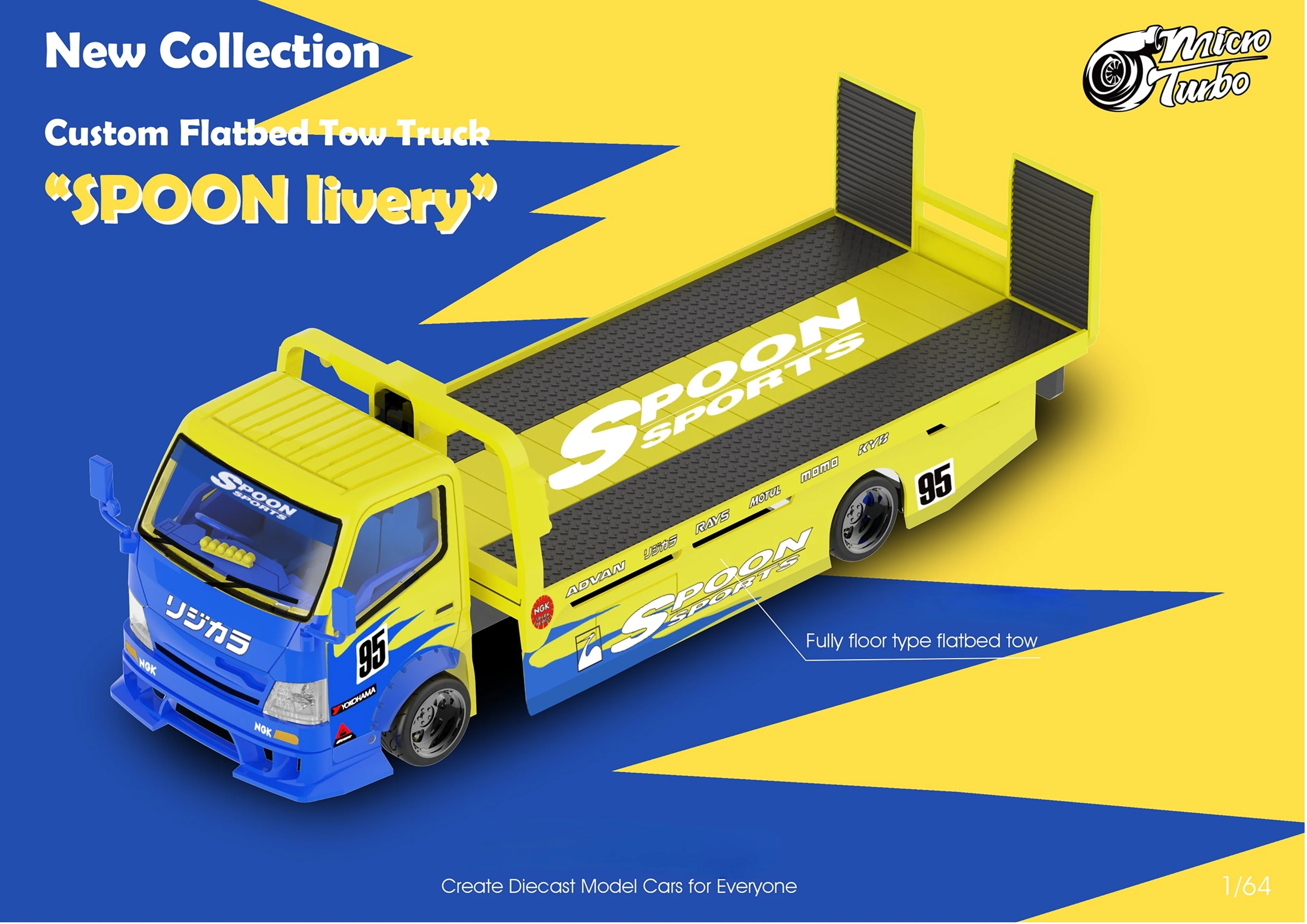 MicroTurbo Hino 300 Custom Flatbed Tow Truck Spoon Livery 1:64 - Image 7