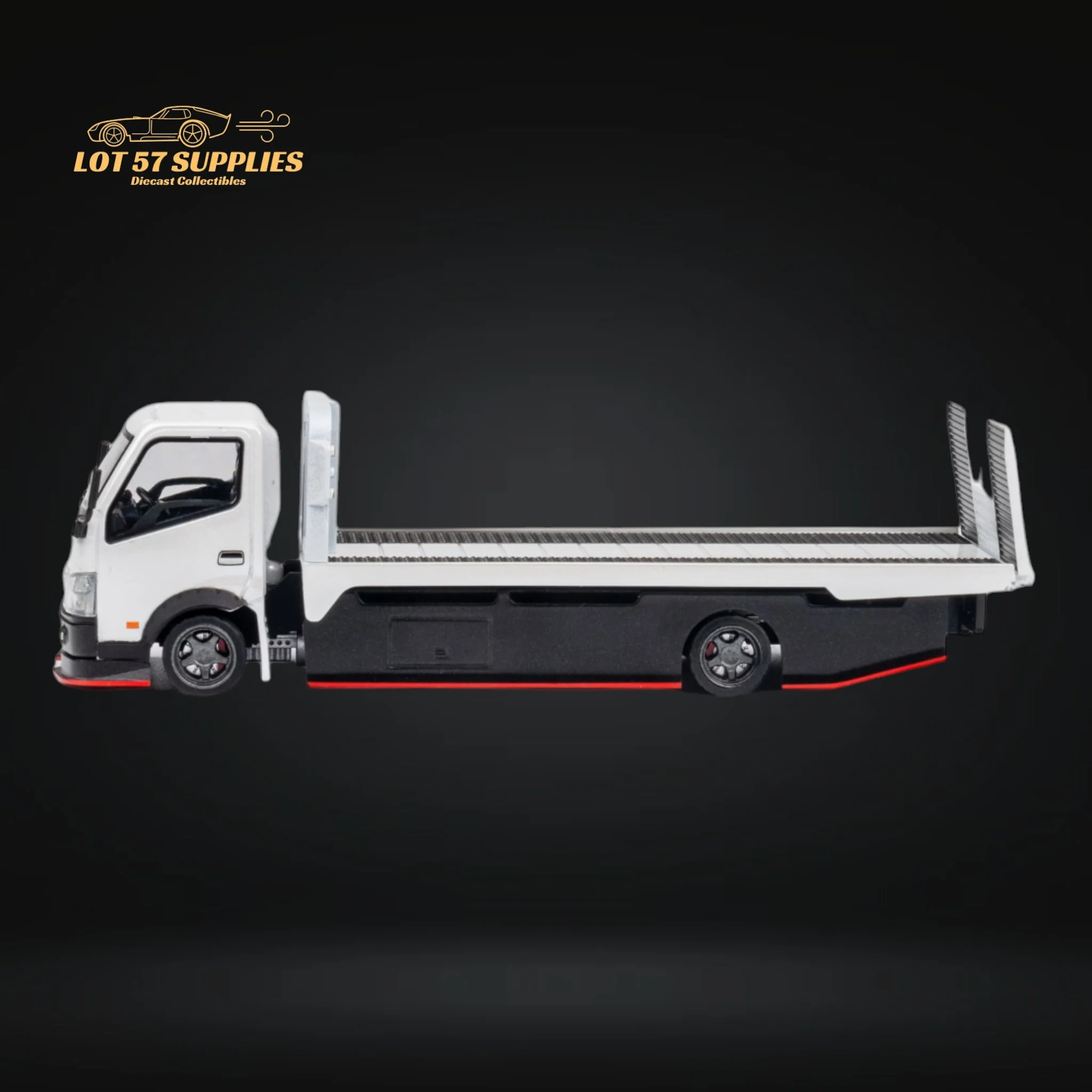 MicroTurbo Hino 300 Custom Flatbed Truck White 1:64 - Image 10