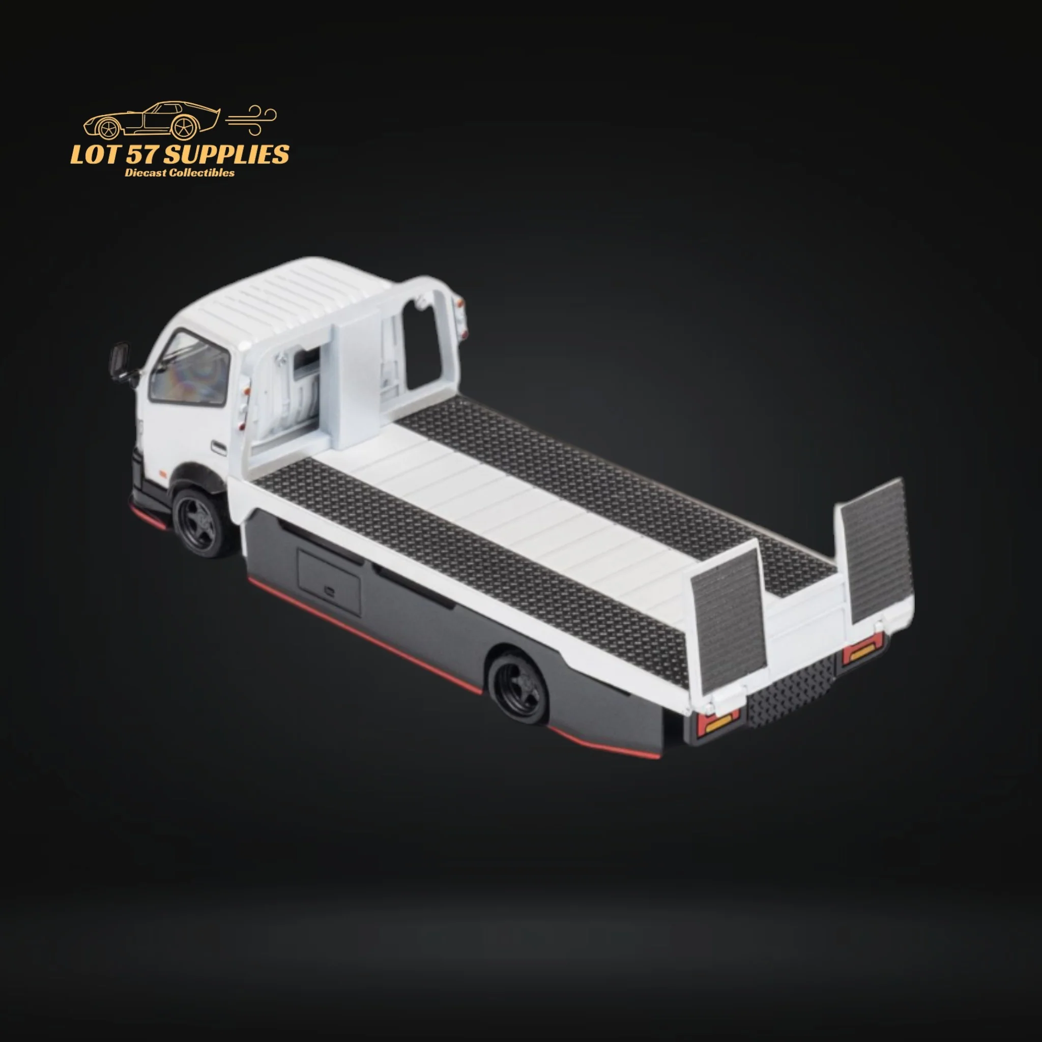 MicroTurbo Hino 300 Custom Flatbed Truck White 1:64 - Image 3