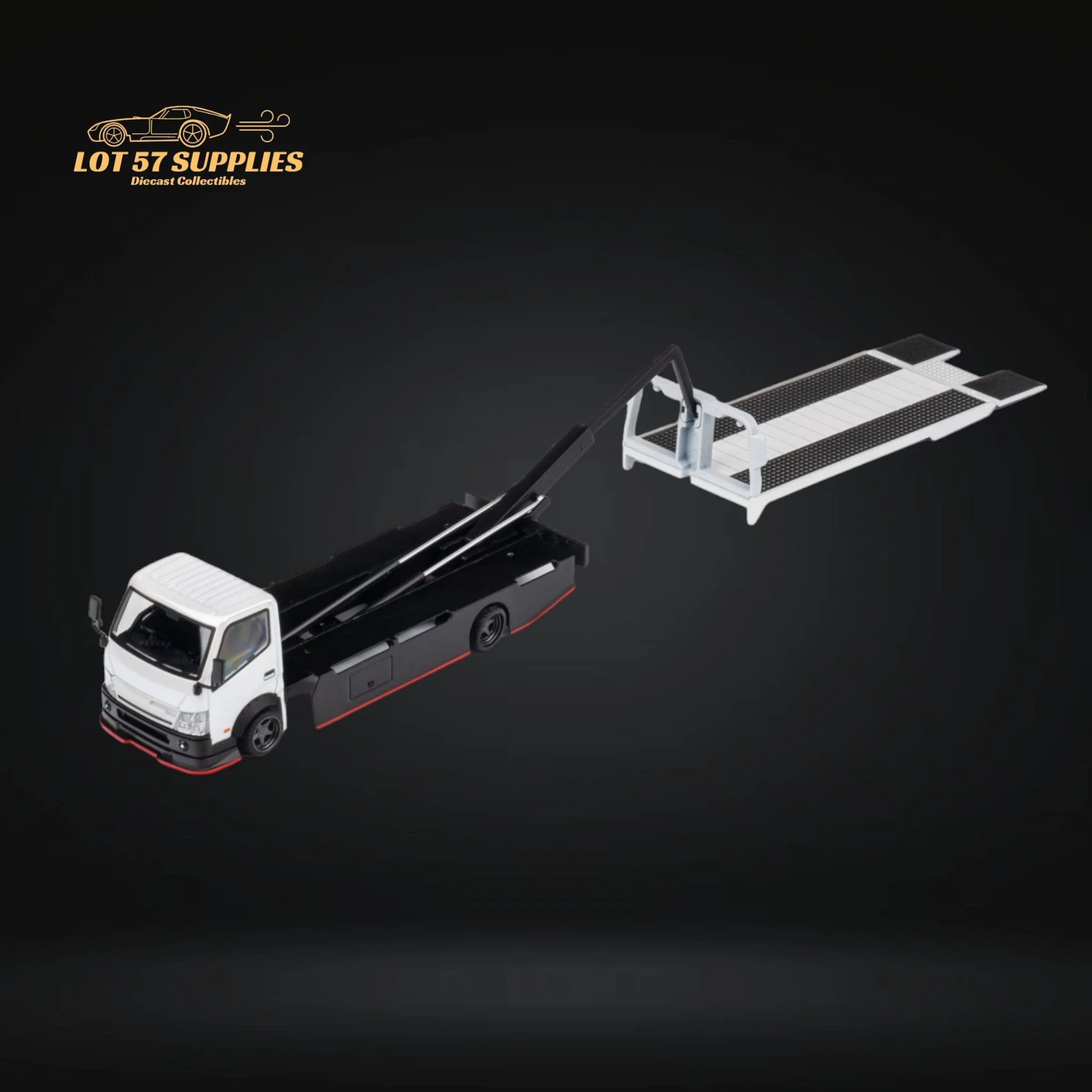 MicroTurbo Hino 300 Custom Flatbed Truck White 1:64 - Image 4