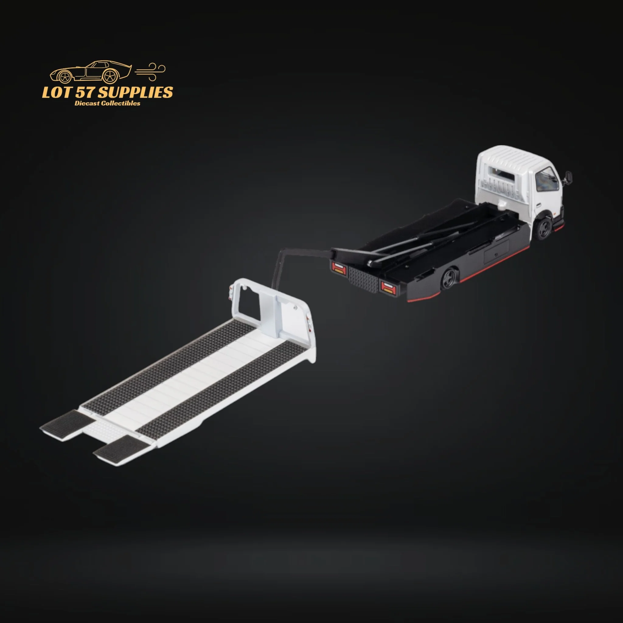 MicroTurbo Hino 300 Custom Flatbed Truck White 1:64 - Image 5