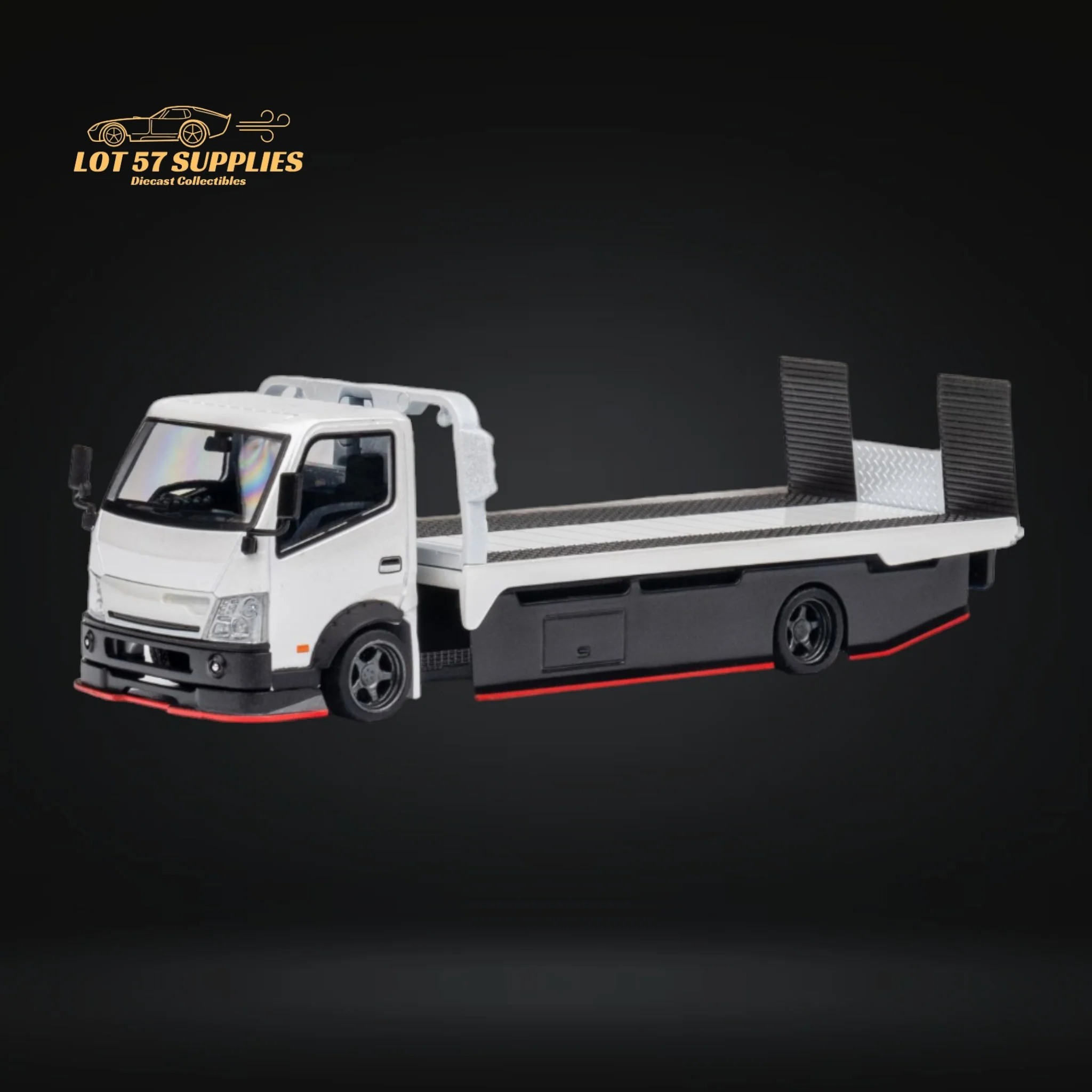 MicroTurbo Hino 300 Custom Flatbed Truck White 1:64 - Image 8