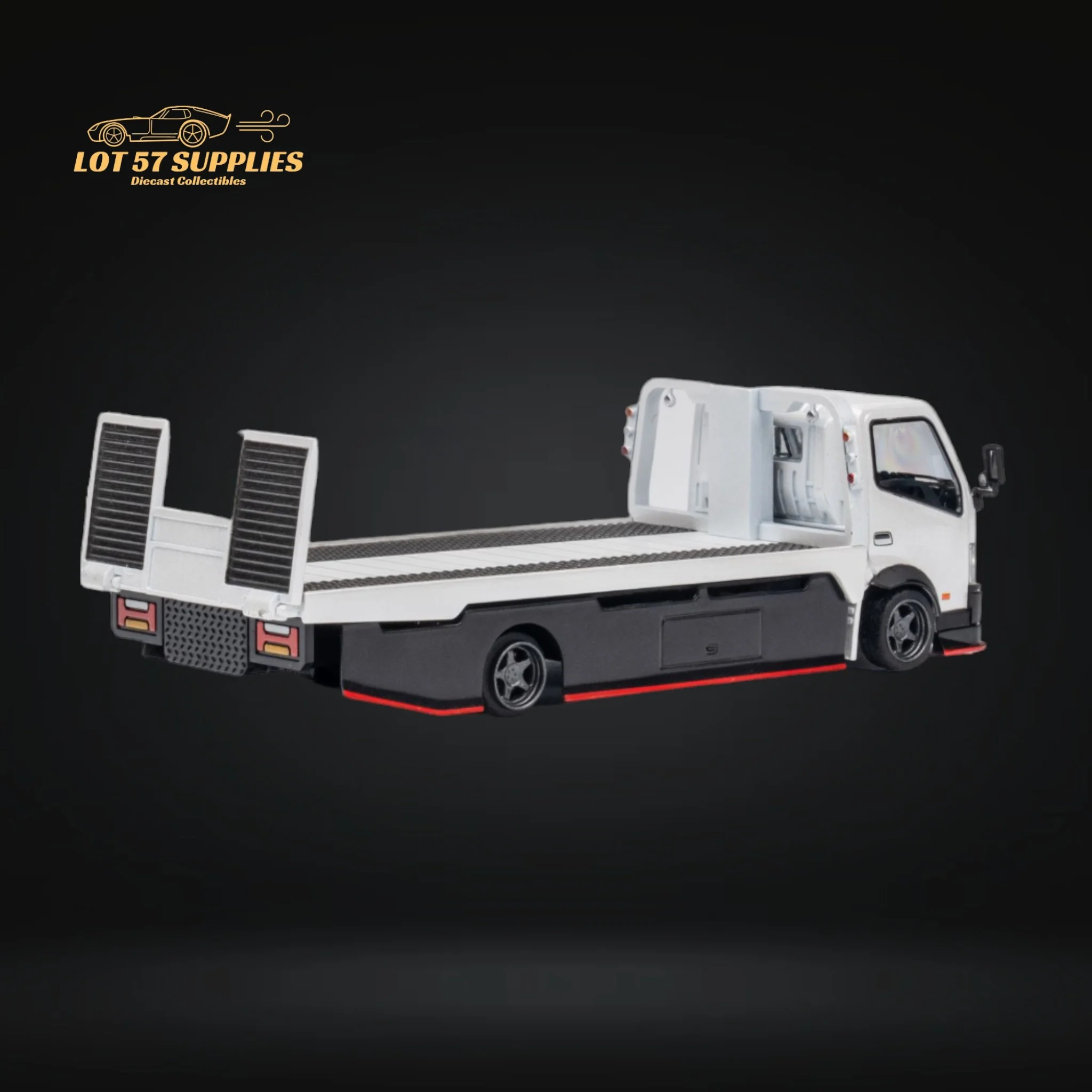 MicroTurbo Hino 300 Custom Flatbed Truck White 1:64 - Image 9