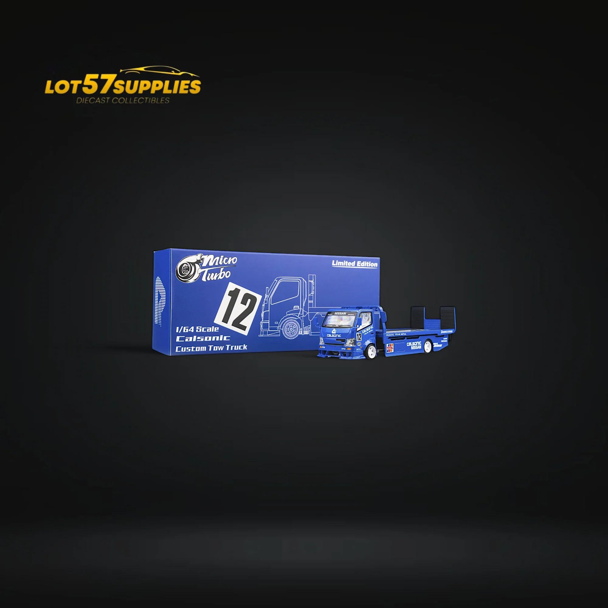 MicroTurbo HINO 300 Custom Truck Flatbed Blue Calsonic Livery 1:64 - Image 6